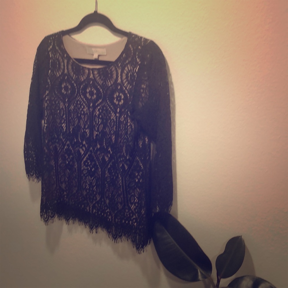 LOFT like new black lace 3-4 sleeve top